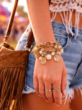 Boho Gold & White Layered Beaded Bracelet – Beach & Resort Ready